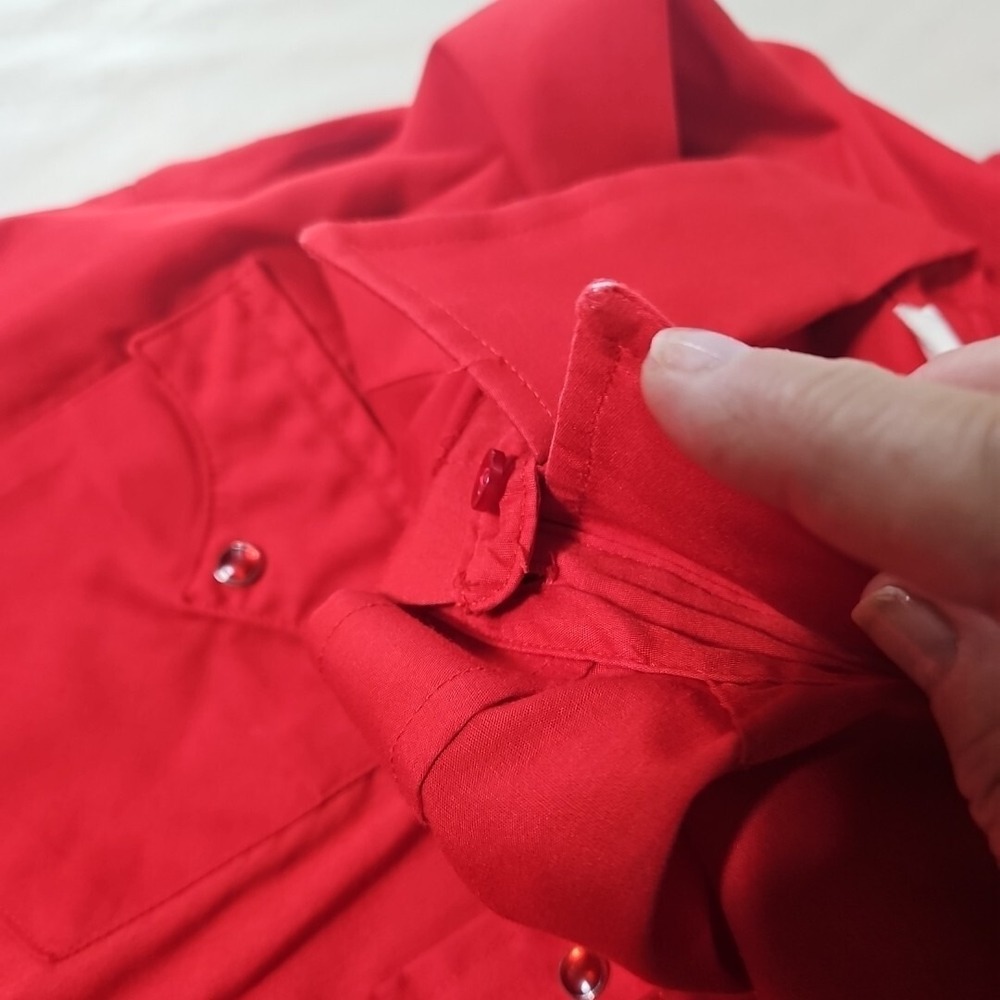 Vintage Karman Pearl Snap Shirt Men Medium Red Western Long Sleeve Cowboy 17X34 - Picture 10 of 10